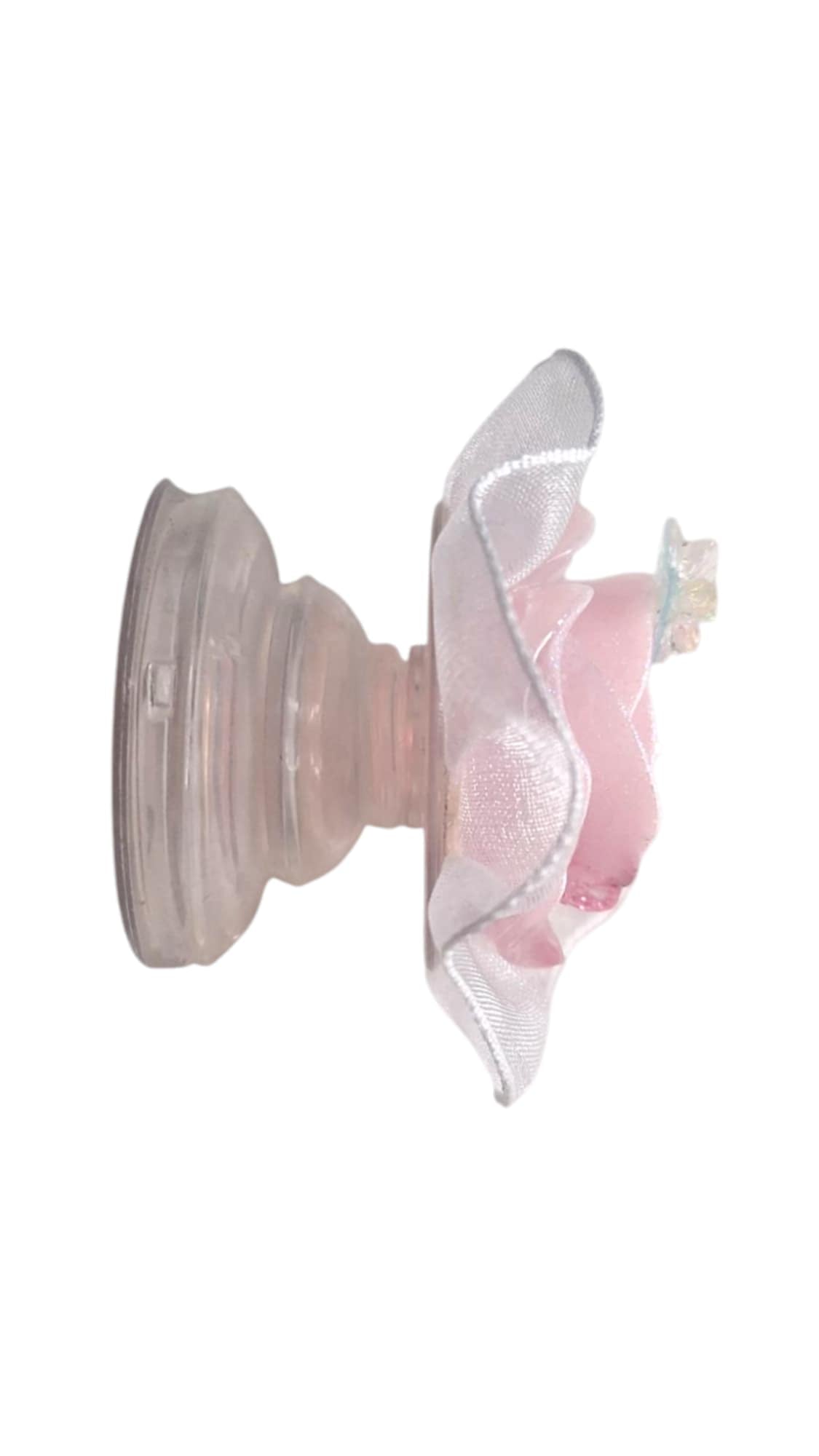 Pink rose with white lace pop socket