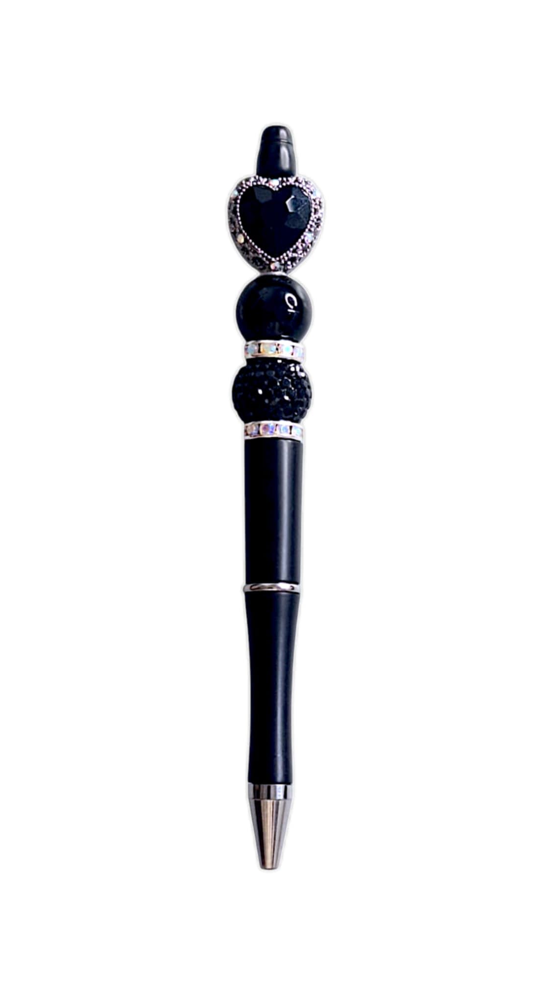 Black heart gem beads pen