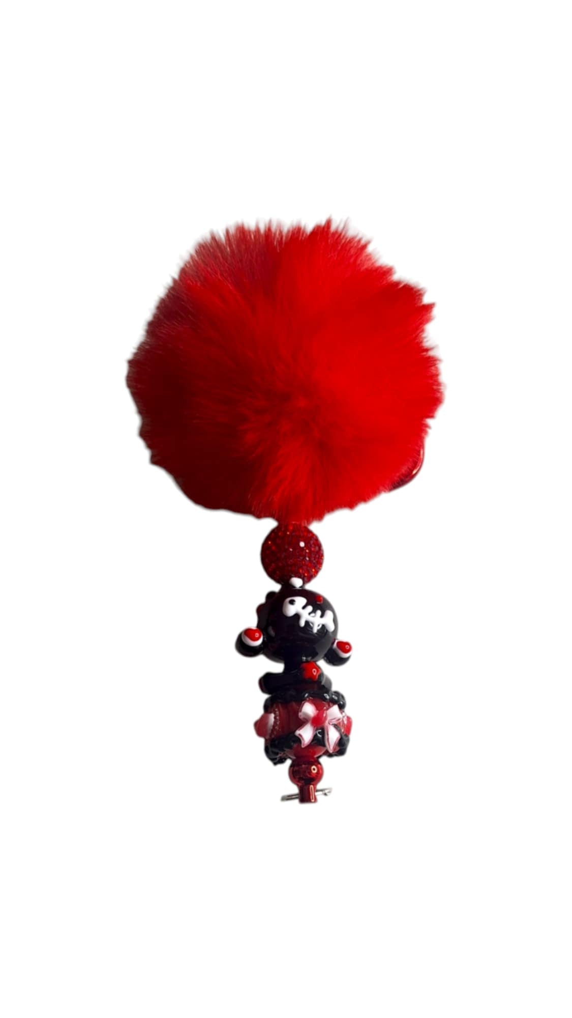 SP red & black beads & pom pom keychain