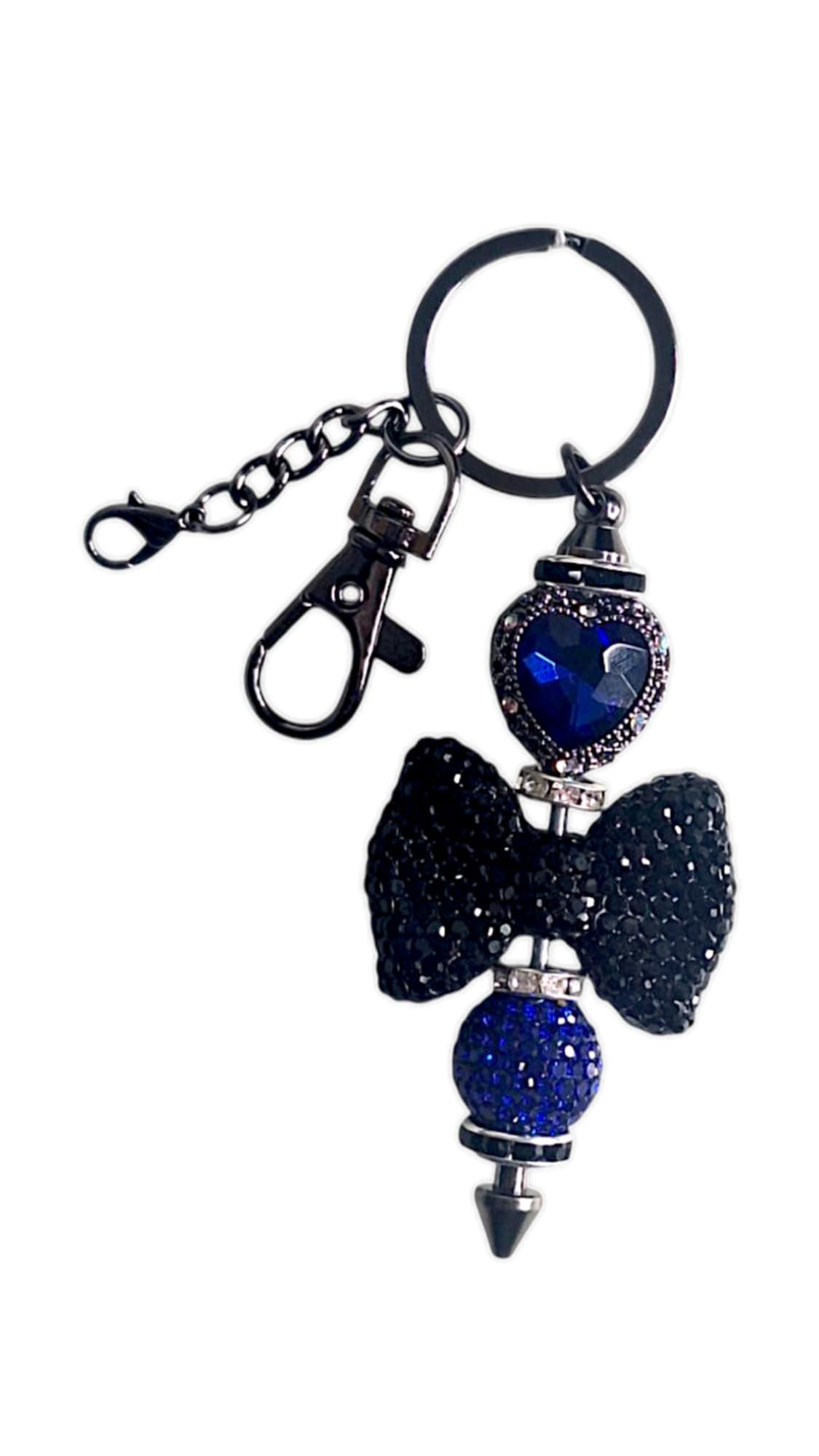 Blue heart & black bow keychain