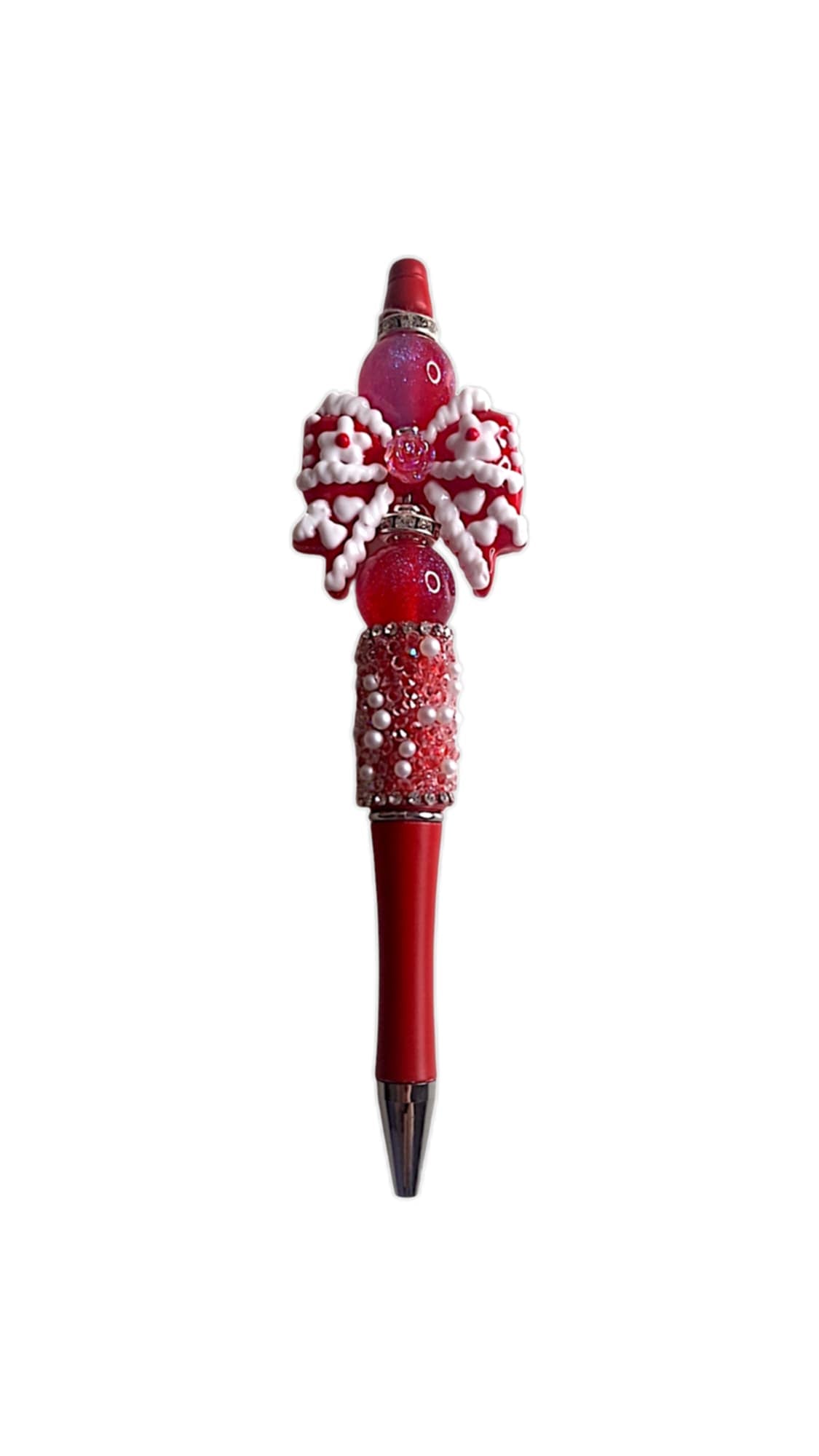 Red hand painted bow beads pen