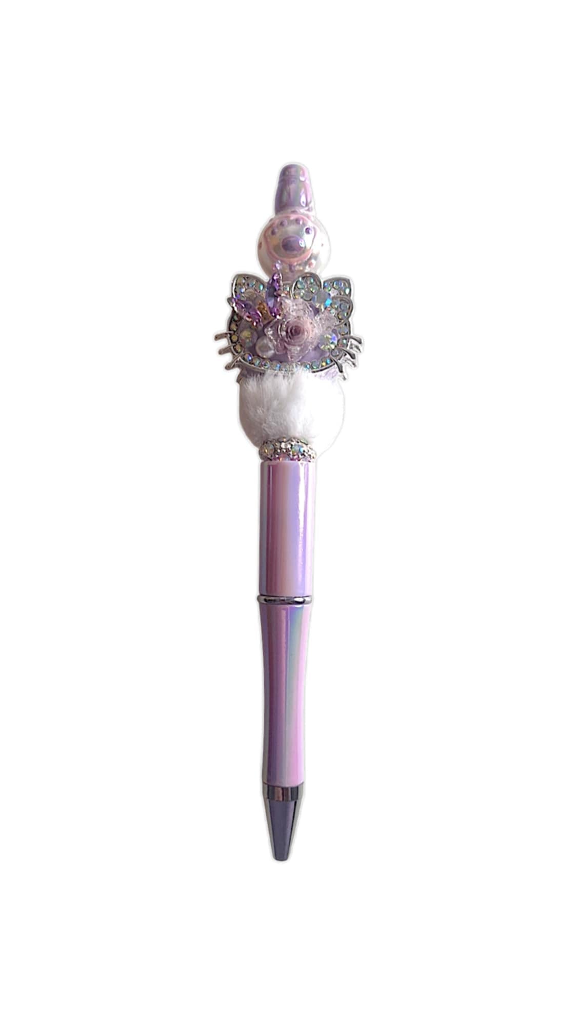 Gems kitty & white pom pom beads pen