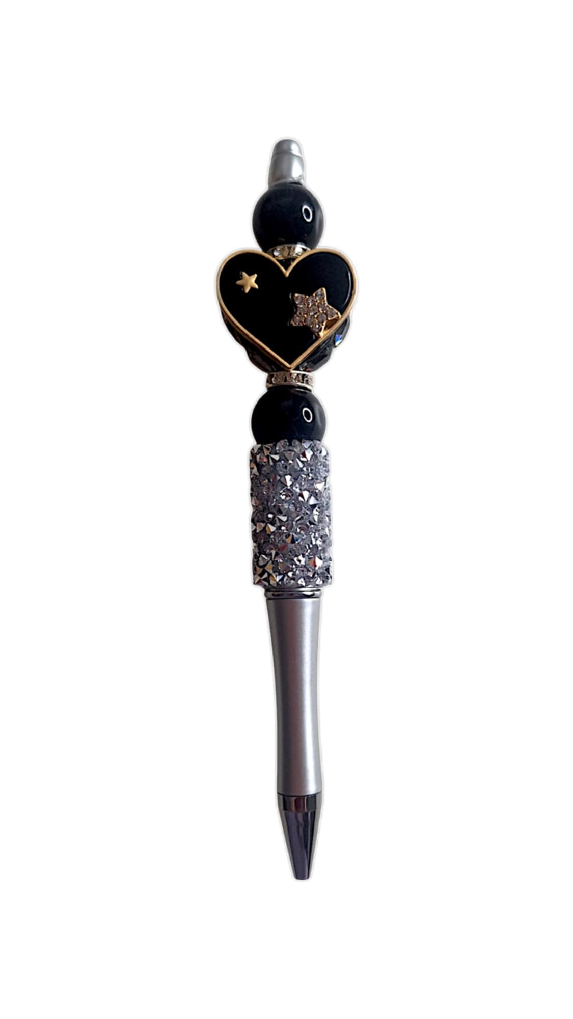 Black heart stars beads pen