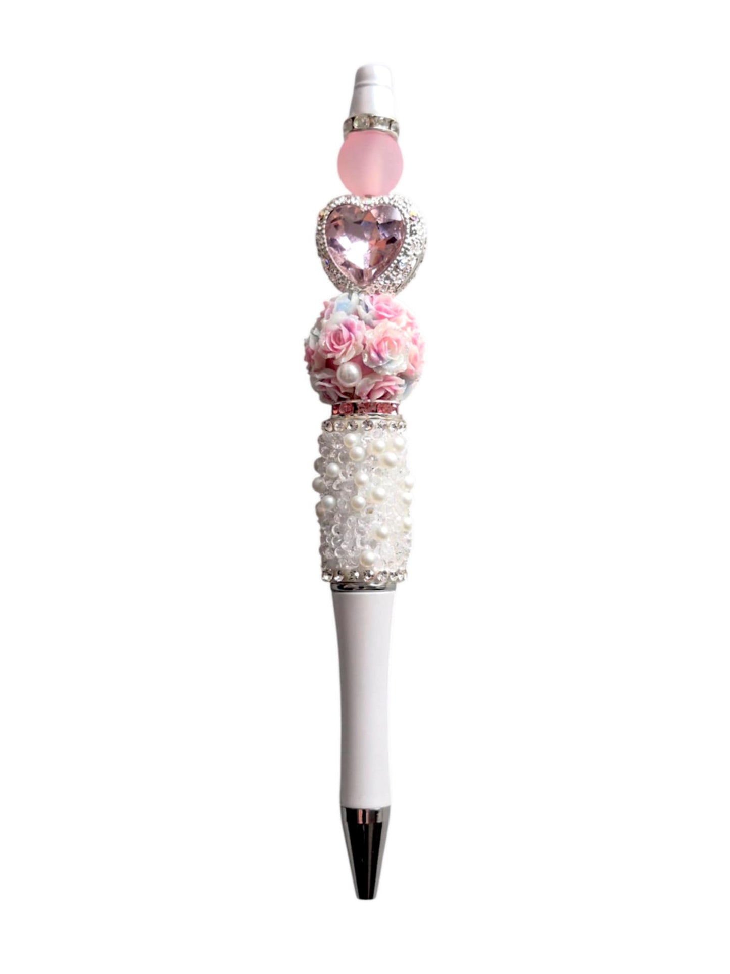 Pink heart & roses beads pen