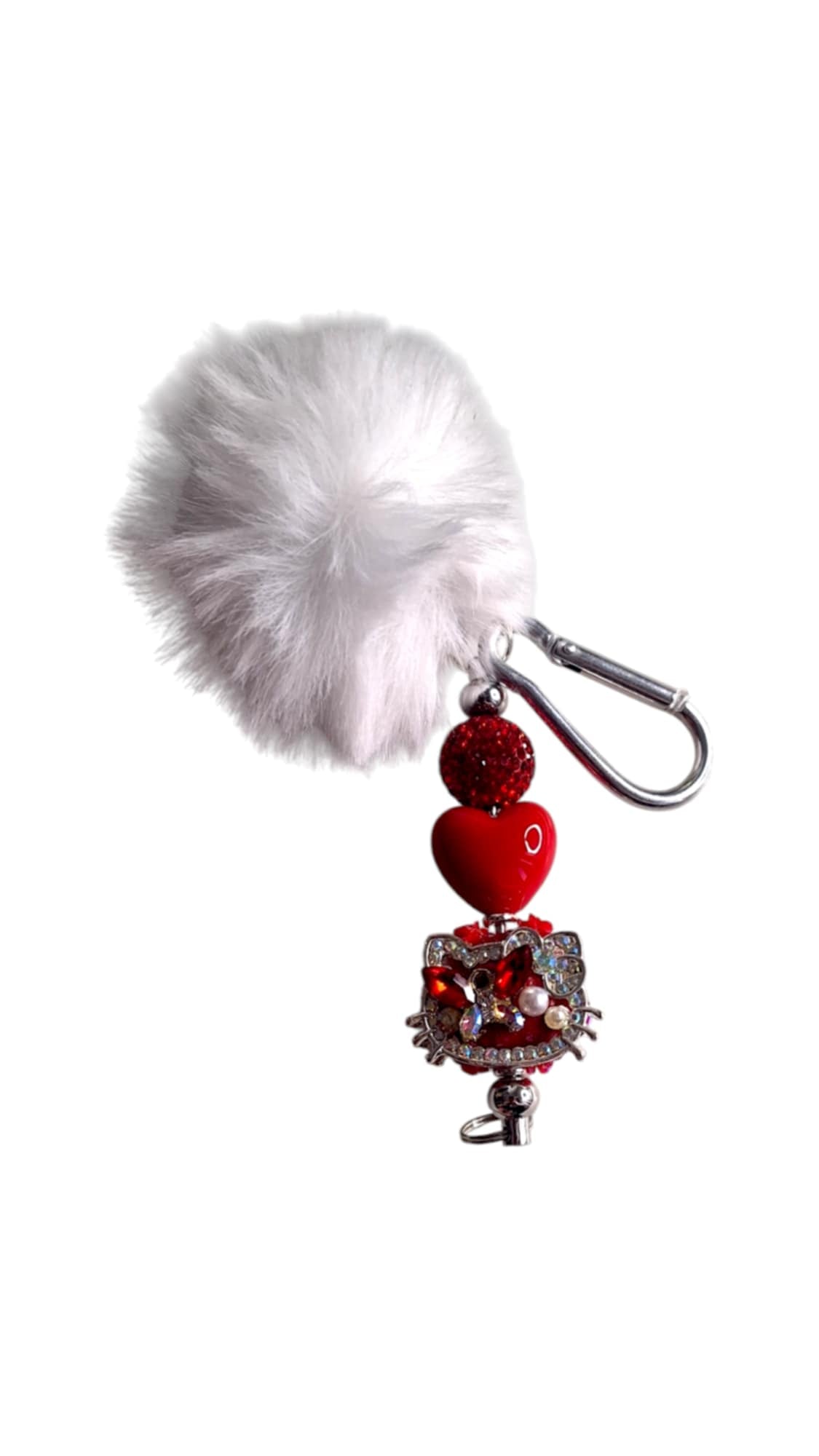 Kitty beads & pom pom keychain