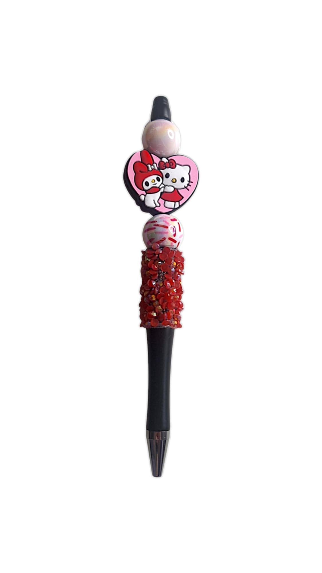 Cute heart characters & red gems beads pen