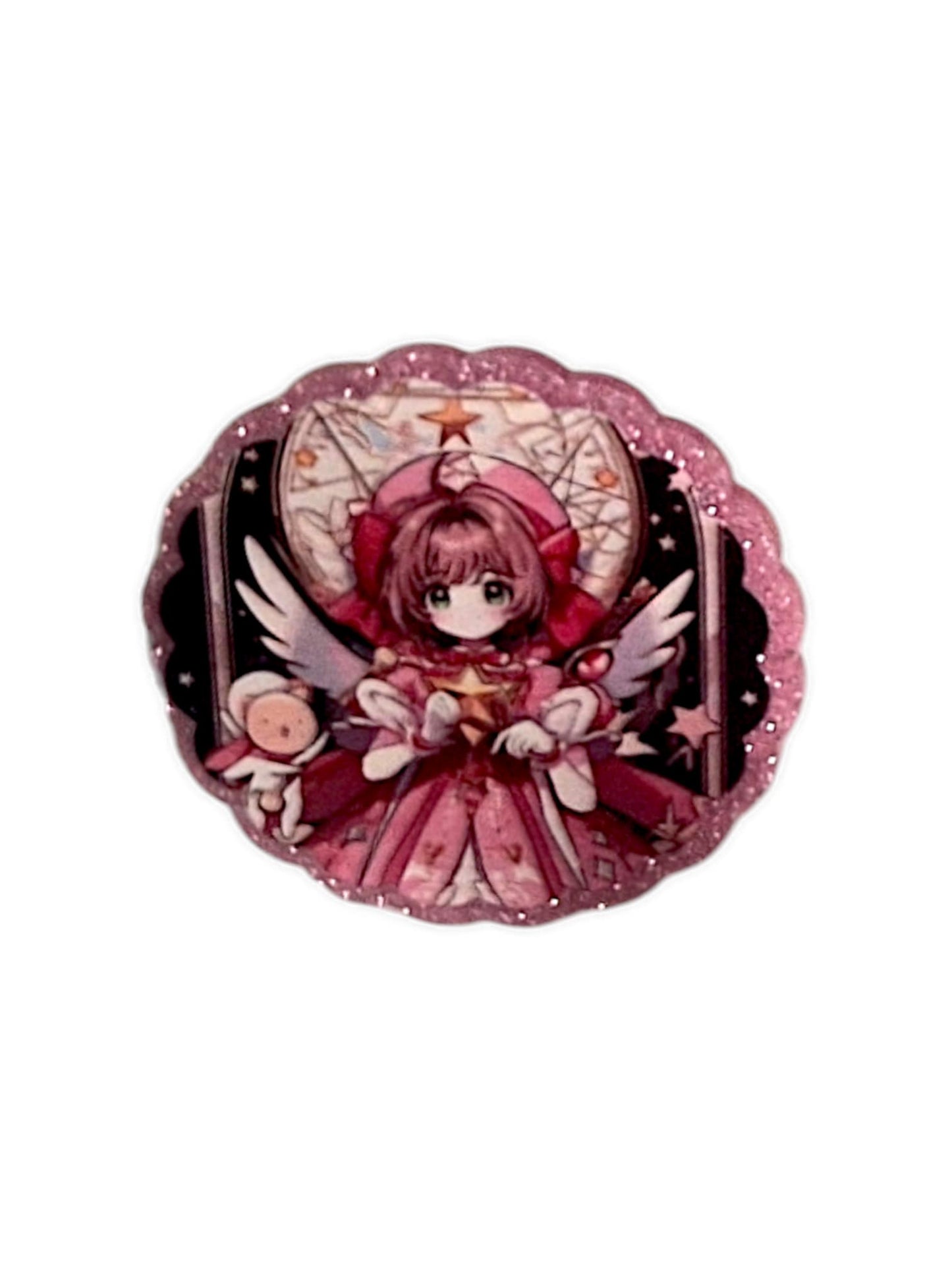 Girl character pink glitter acrylic clip