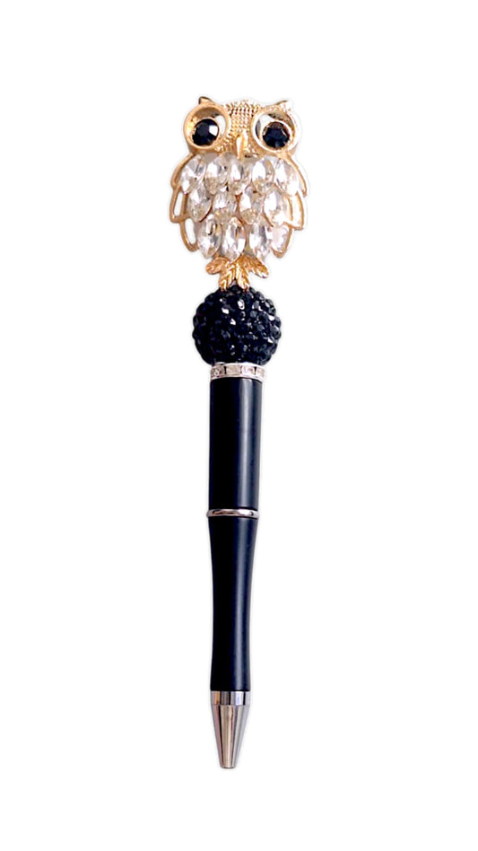 Stylo à perles hibou doré