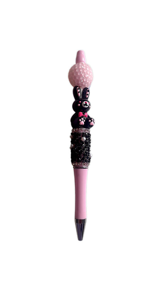 Joli stylo à perles en forme de lapin noir peinte à la main