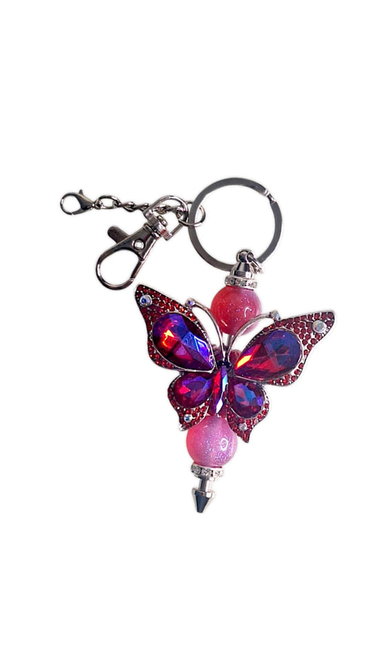 Porte-clés gros papillon violet et rouge