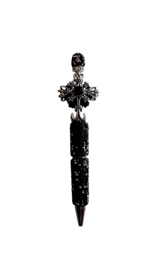 Stylo à perles croix en métal de luxe gothique