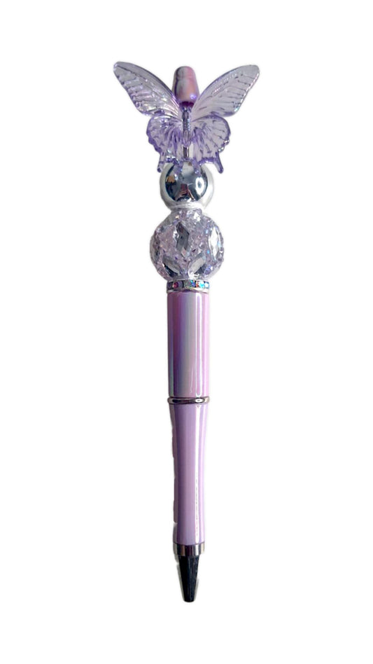 Stylo à perles papillon lilas