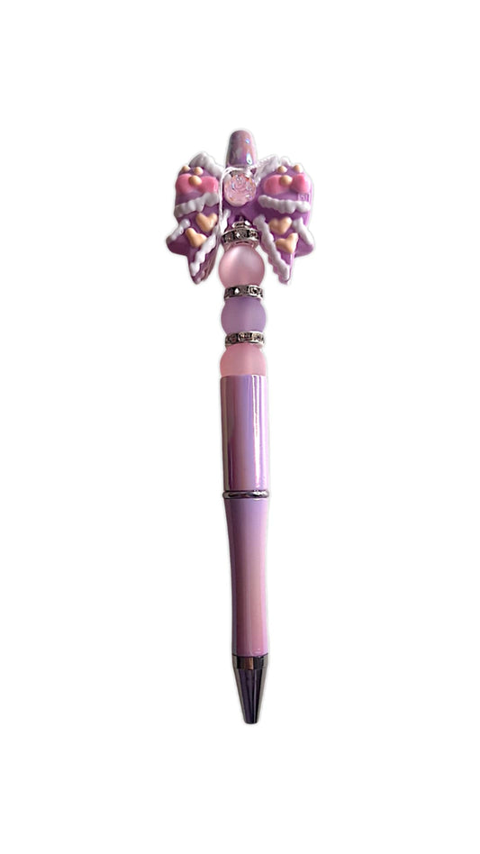 Stylo à perles en forme de nœud violet peinte à la main