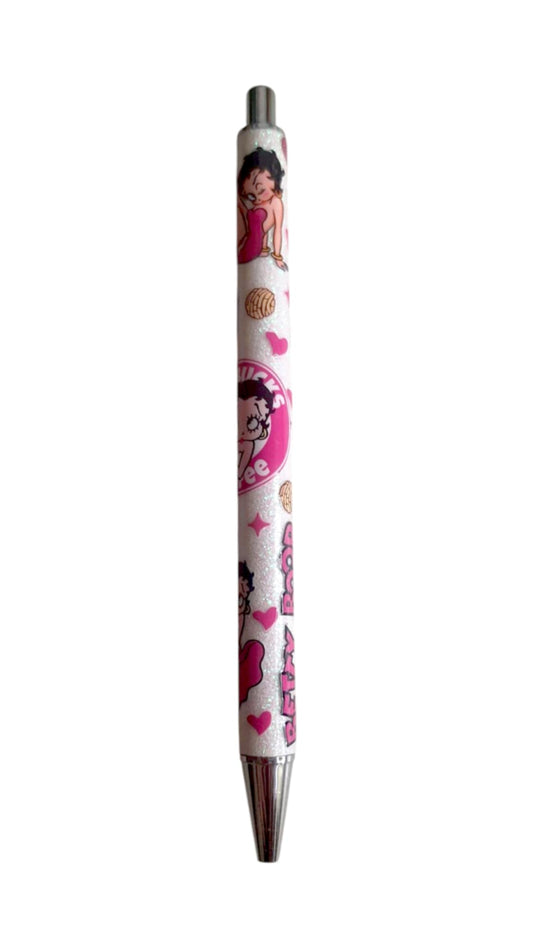 Stylo à paillettes fille et café