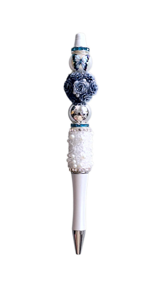 Butterfly & blue roses beads pen