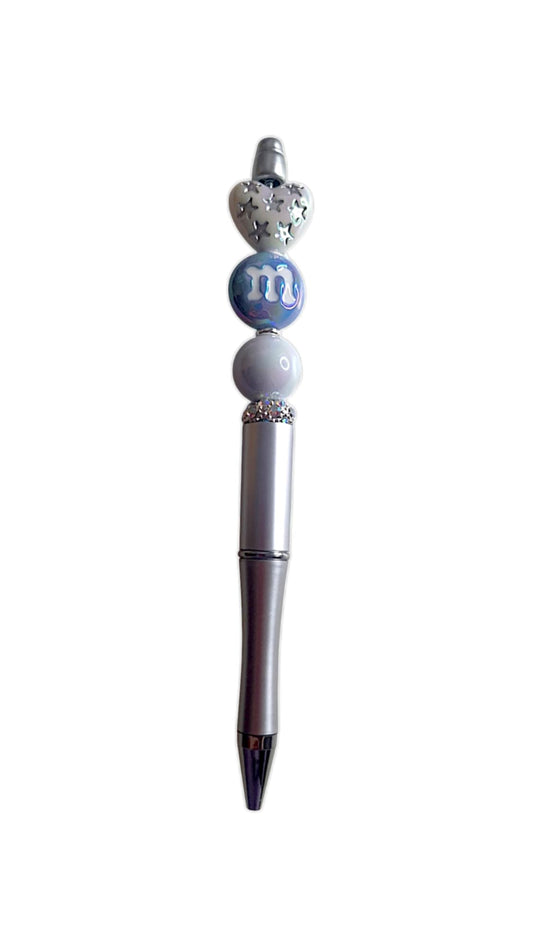 Stylo perles bleue en forme de bonbons et cœur
