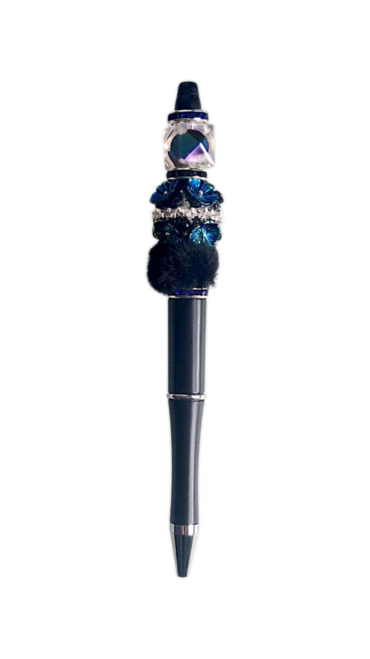 Stylo à perles en forme de fleur d'aura bleue