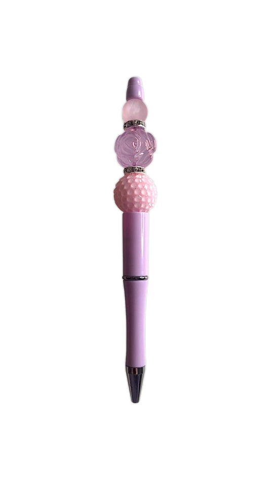 Stylo à perles fleur rose