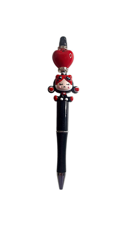 Stylo à perles Jolie fille peinte à la main & cœur