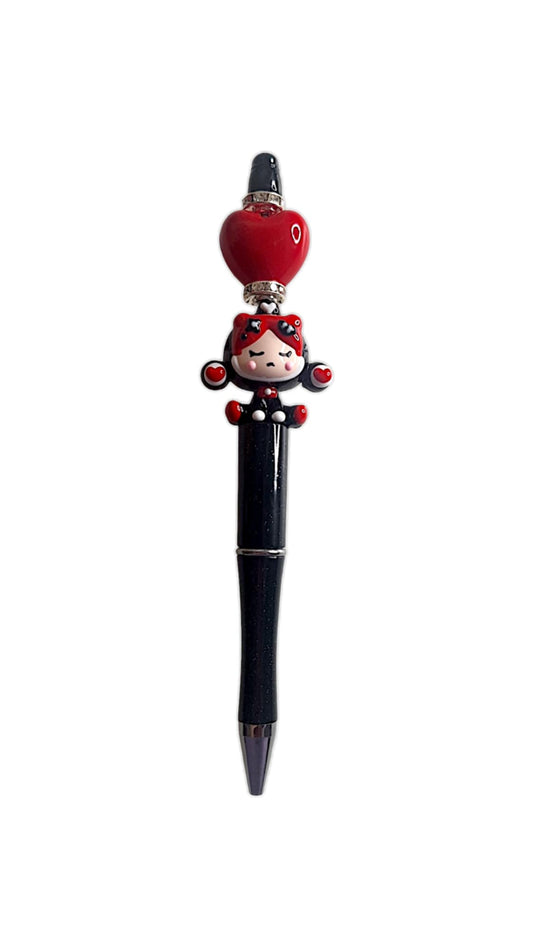 Stylo à perles Jolie fille peinte à la main & cœur