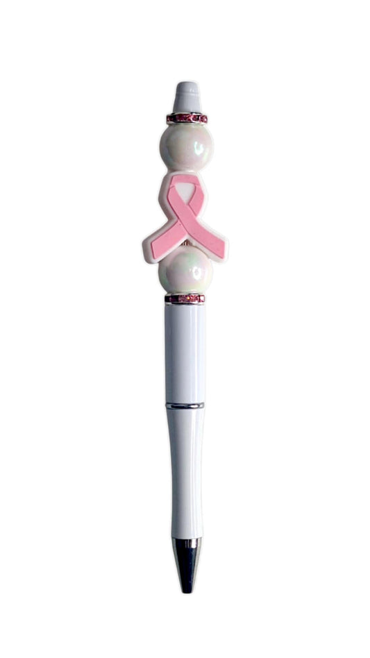 Stylo à perles en ruban rose