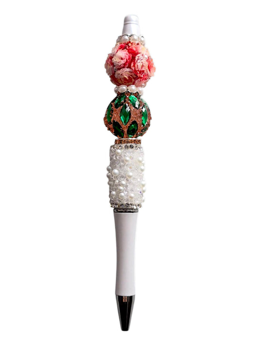 Green & orange flowers beads pen