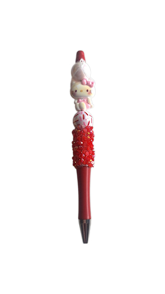 Stylo rouge à perles Chat